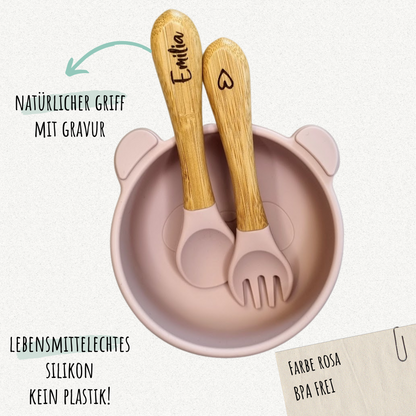 Kinderbesteck & Schüssel (Bowl) personalisiert in verschiedenen Farben