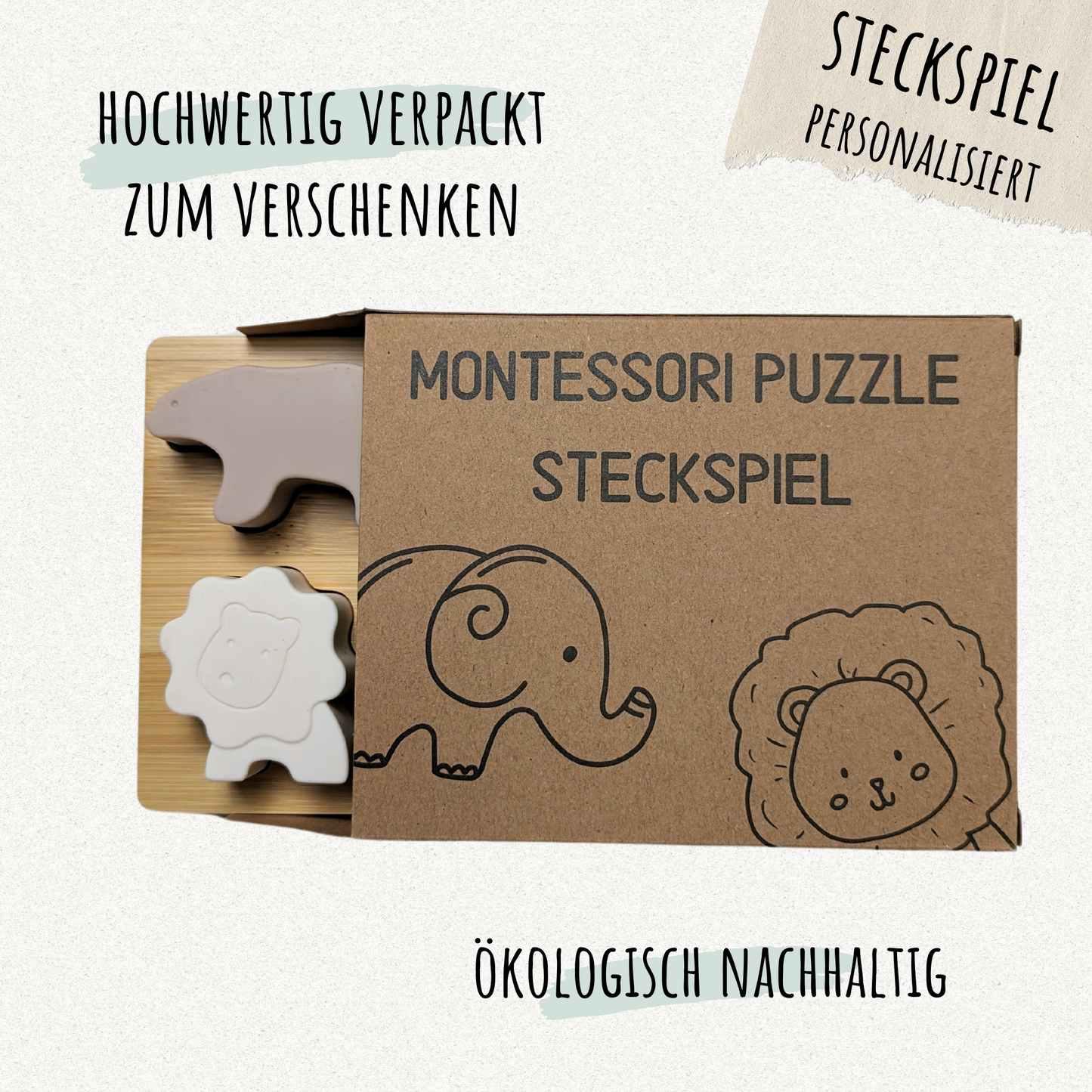 Personalisiertes Montessori Puzzle aus Silikon und Holz